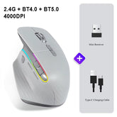 Wireless Mouse Bluetooth+2.4G Tri-Mode Mouse Mute Mice Ergonomic Gaming Mouse USB-C Rechargeable 5 DPI for Laptop PC Notebook